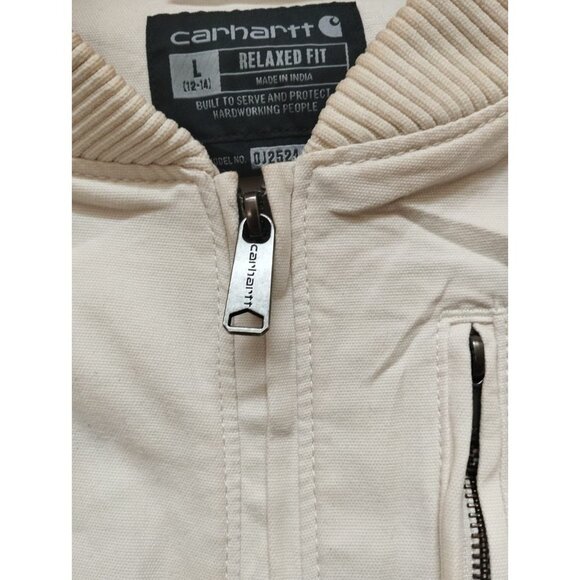 Carhartt Jacket Girls Youth L 12-14 White Canvas Bomber Rugged Flex Full Zip - Picture 6 of 8
